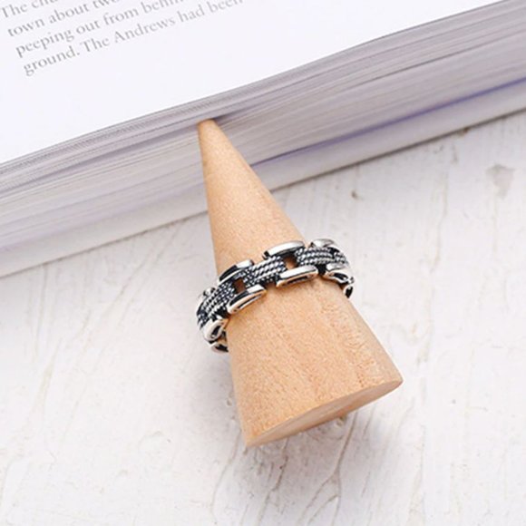925 Sterling Silver Curb Chain Link Ring Dainty Minimalist Adjustable Ring - Picture 6 of 7